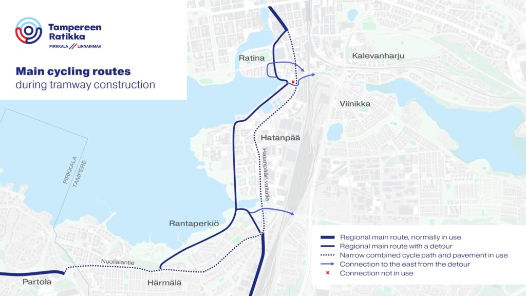 Main cycling routes during tramway construction